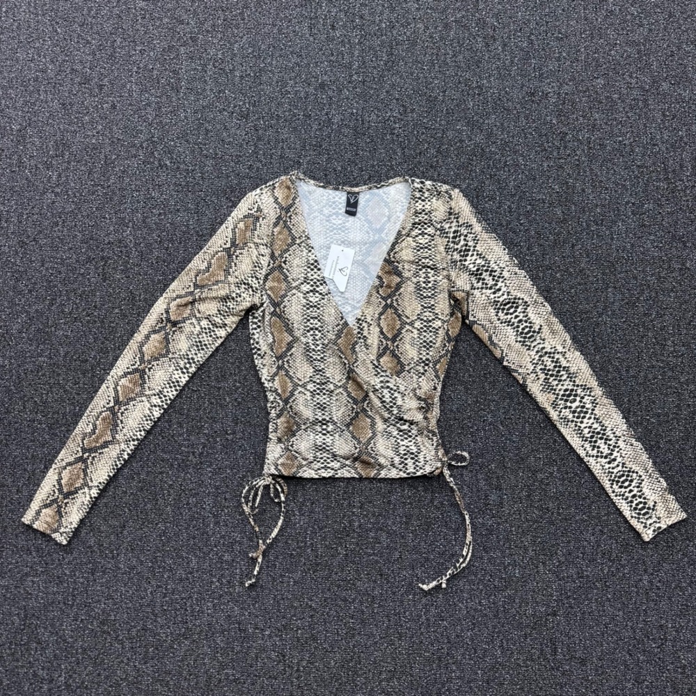 Windsor Snake Print Ruched Side Wrap Top Womens Size M Brown New With Tags